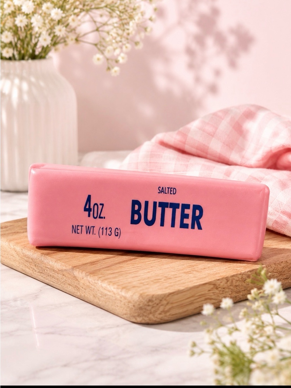 Salted Butter Squishy Squeeze Toy Stress Reliever 4 oz Pink Soft Foam